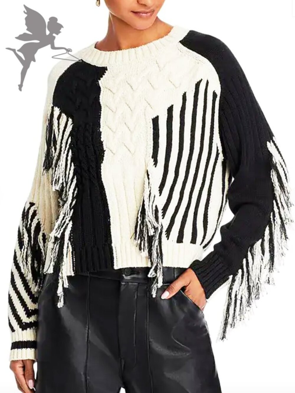 MOTHER The Jumper Slice Crewneck Cable Knit Sweater